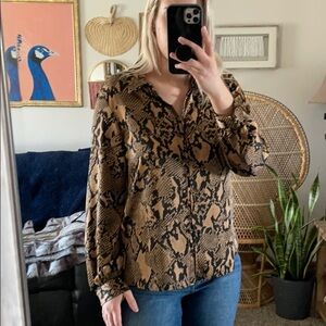 Donna Karan Snakeskin Silky Button Up Top